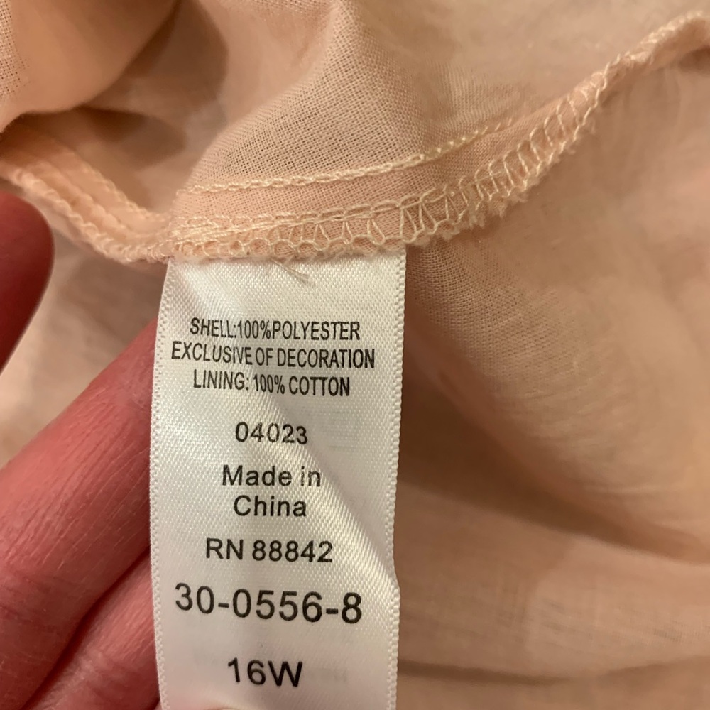 Roamans 16W Pink Angel Chiffon Blouse EUC Floral Sleeveless Lace Embroidered - Picture 10 of 13